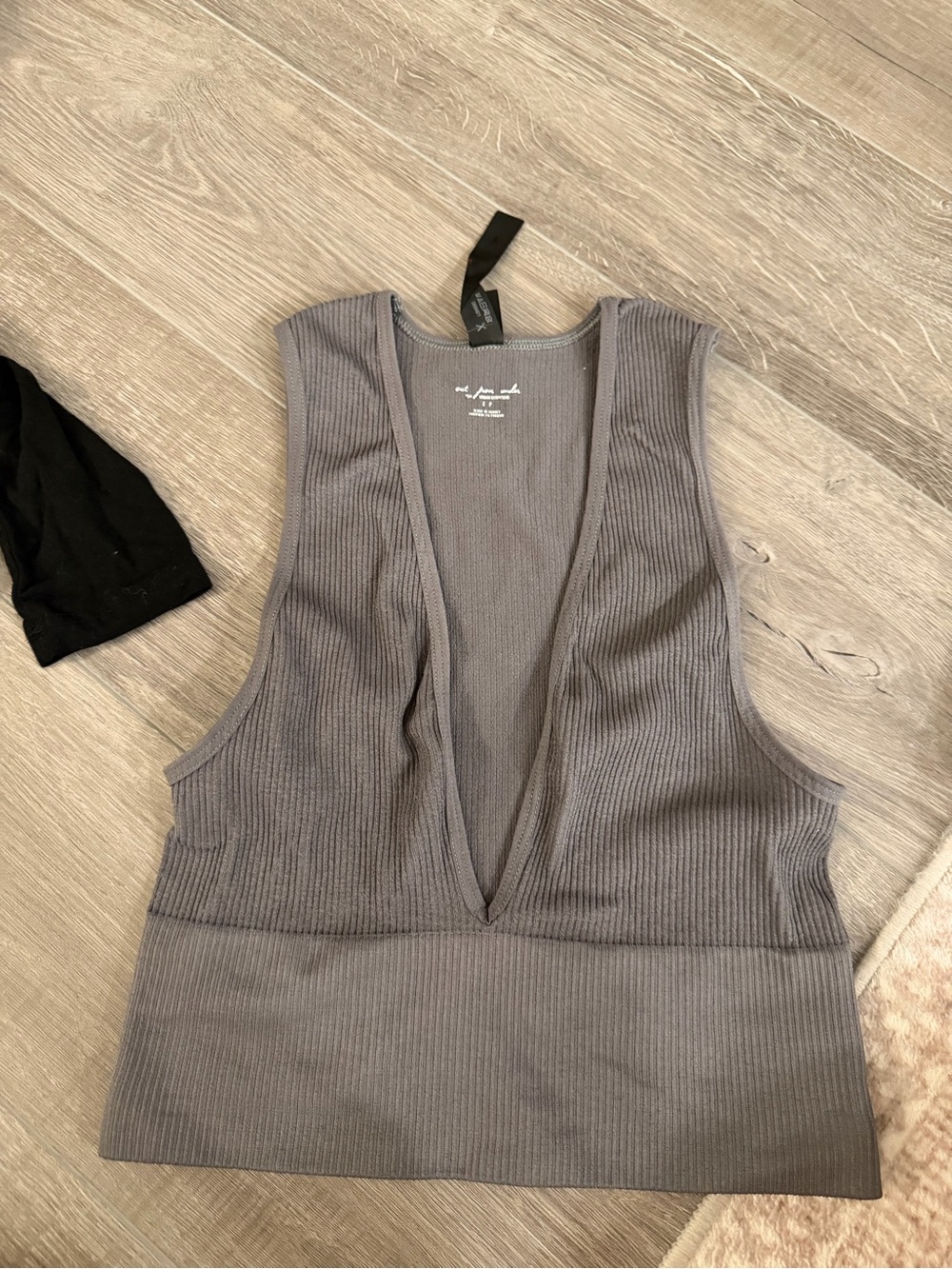 Urban Outfitters Deep V Ribbed Tank in Gray